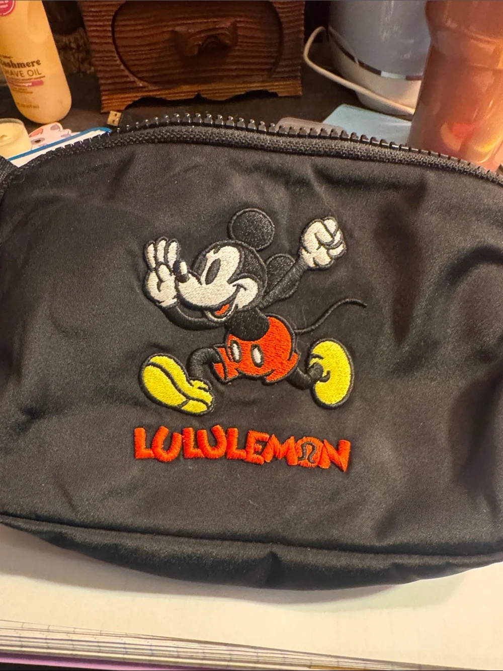 lululemon athletica Black Mickey Embroidered Pouch